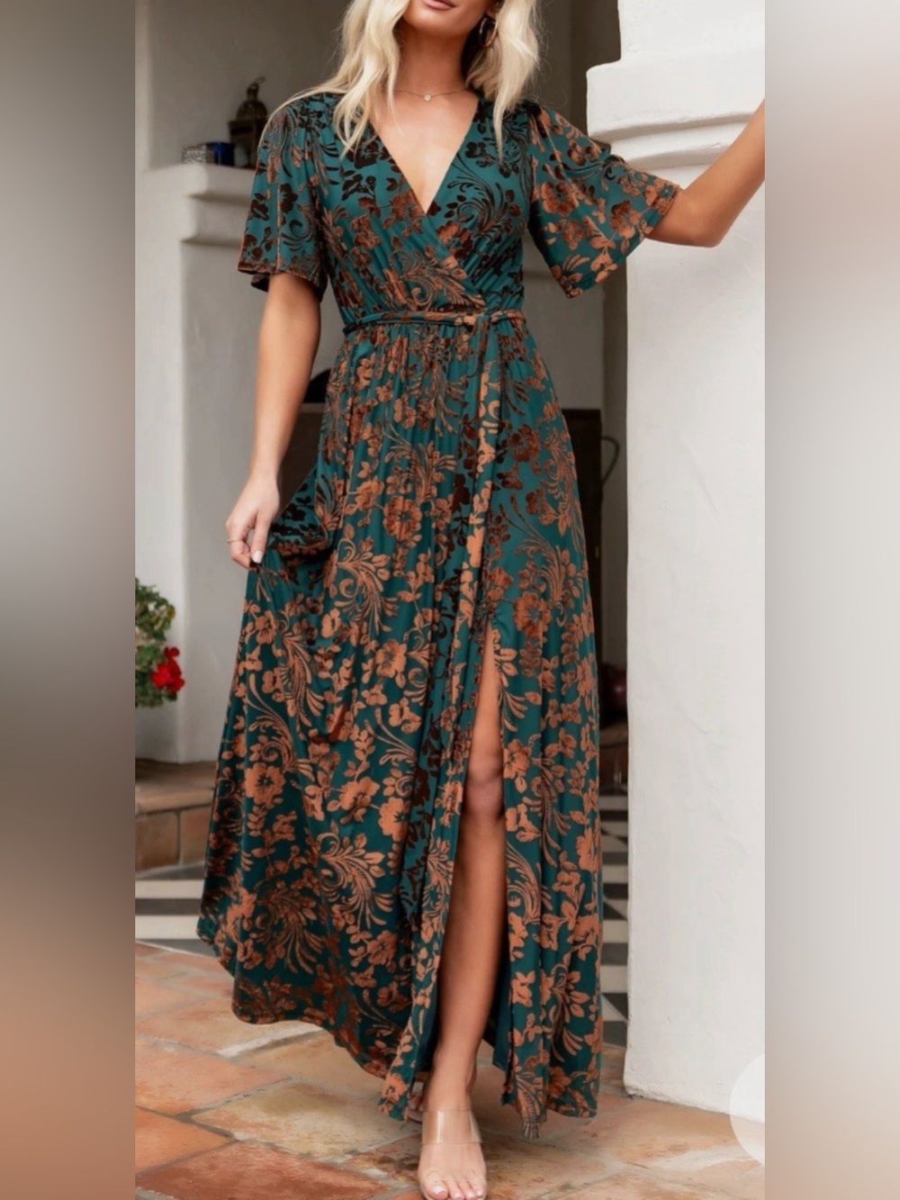 Baltic Born Uma Velvet Maxi Dress Bronze Jade Size M NWT retail $140